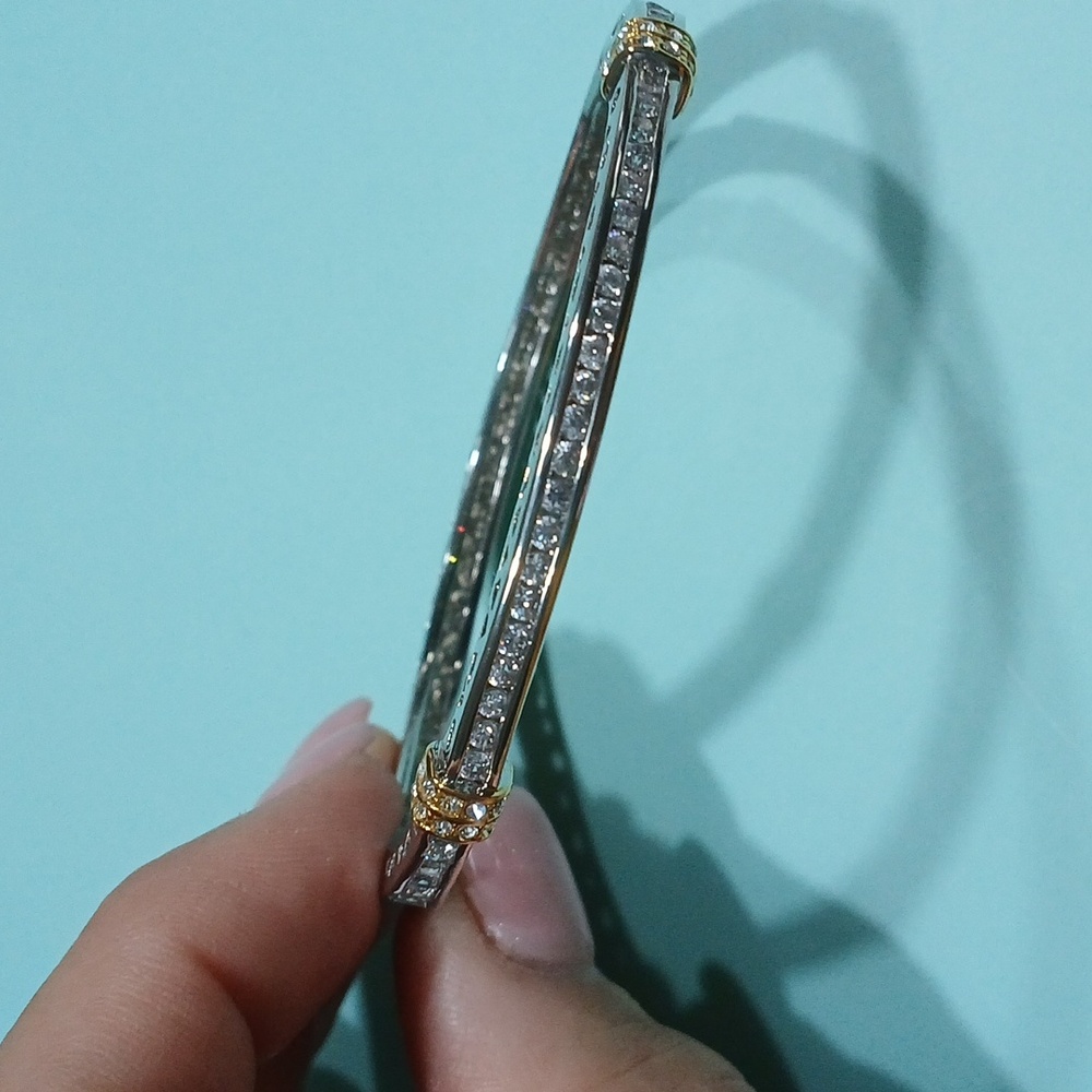 Two-Tone Crystal Bangle Bracelet - Gold & Silver